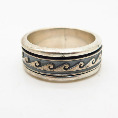 925 Sterling Silver Tribal Water Pattern Rotating Band Ring Size 6