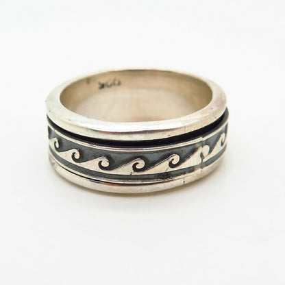 925 Sterling Silver Tribal Water Pattern Rotating Band Ring Size 6