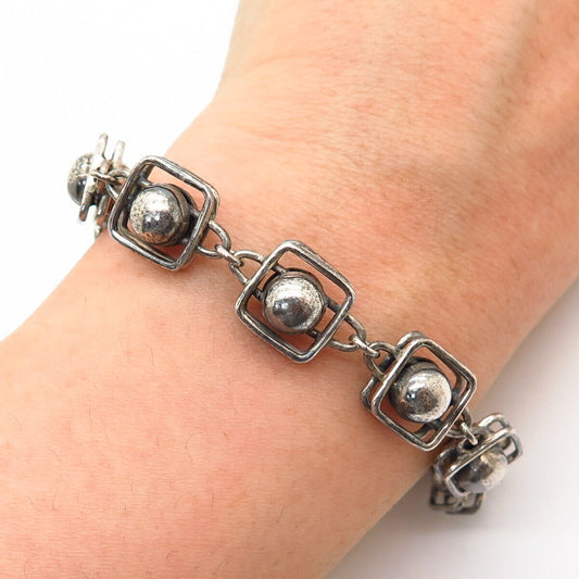 925 Sterling Silver Modernist Ball Design Link Bracelet 6 1/4"