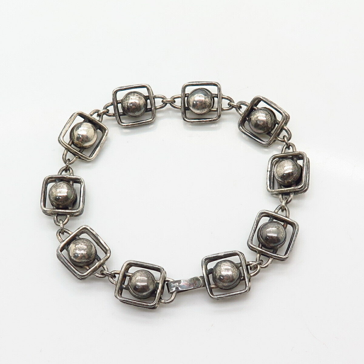 925 Sterling Silver Modernist Ball Design Link Bracelet 6 1/4"