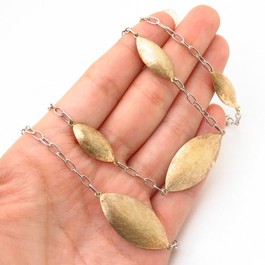 925 Sterling Silver 2-Tone Long Assorted Leaf Station Chain Necklace 35"