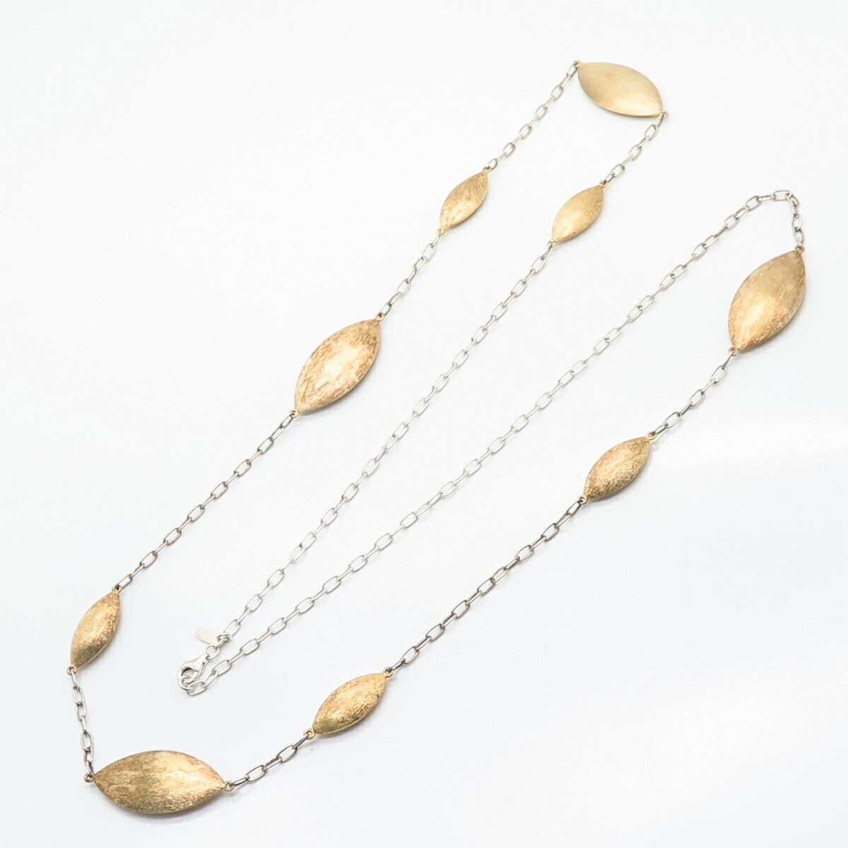 925 Sterling Silver 2-Tone Long Assorted Leaf Station Chain Necklace 35"