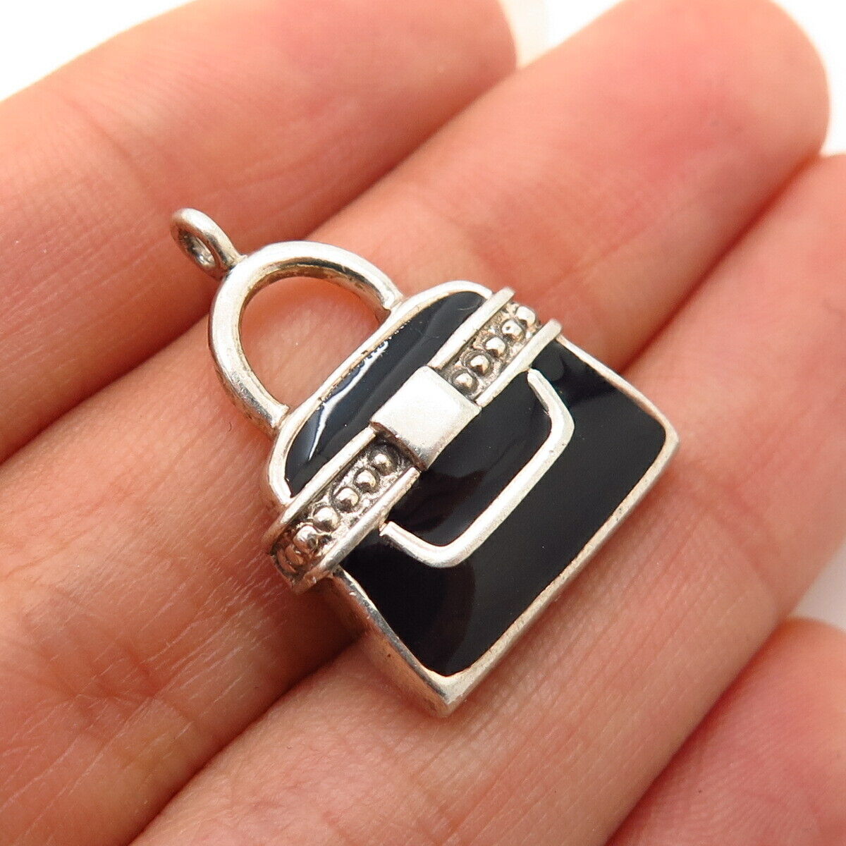 925 Sterling Silver Enamel Lady's Purse Design Pendant