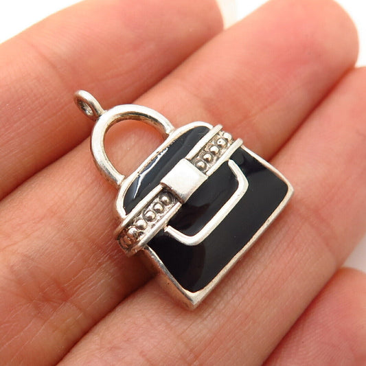 925 Sterling Silver Enamel Lady's Purse Design Pendant