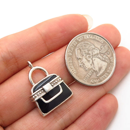 925 Sterling Silver Enamel Lady's Purse Design Pendant