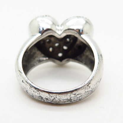 925 Sterling Silver White & Black C Z Heart Design Ring Size 6