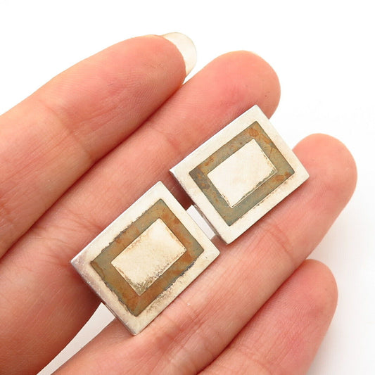 925 Sterling Silver 2-Tone Vintage Mexico Rectangle Shape Cufflinks