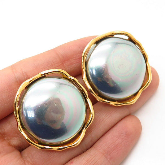 Gold-Tone Carolina Herrera Round Button Design Clip On Earrings