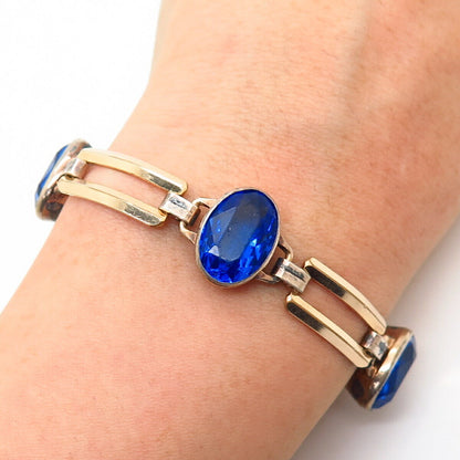 1/20 10K Gold Filled Antique Blue Glass Gate Link Bracelet 6 3/4"