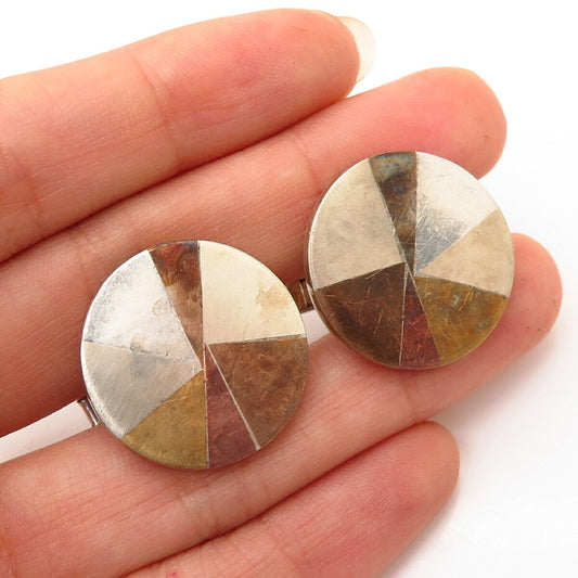 925 Sterling Silver 3-Tone Vintage Mexico Round Cufflinks