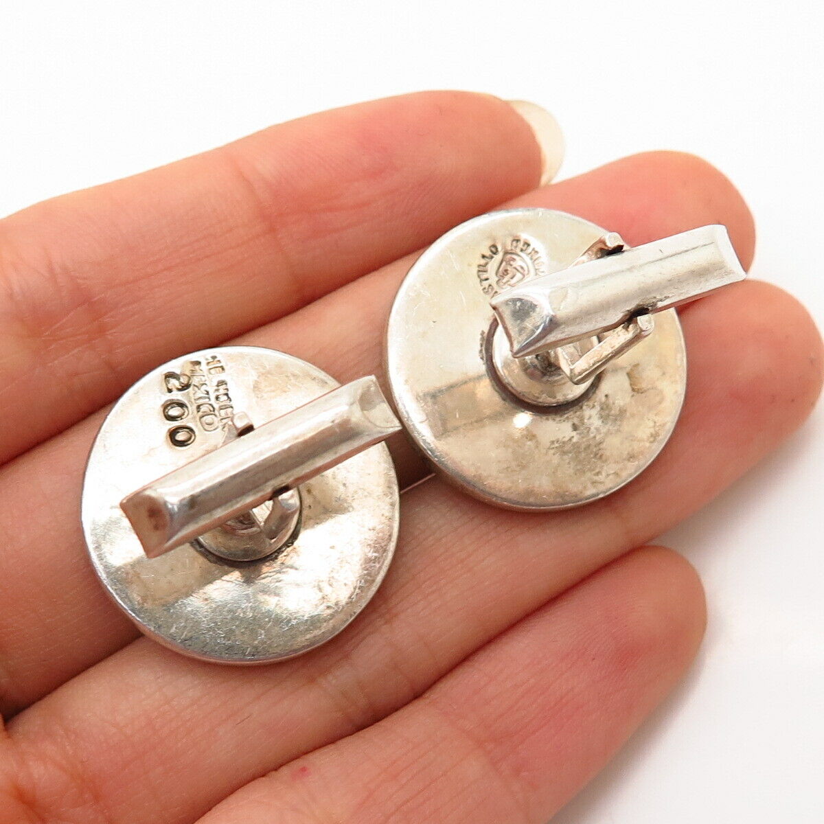 925 Sterling Silver 3-Tone Vintage Mexico Round Cufflinks