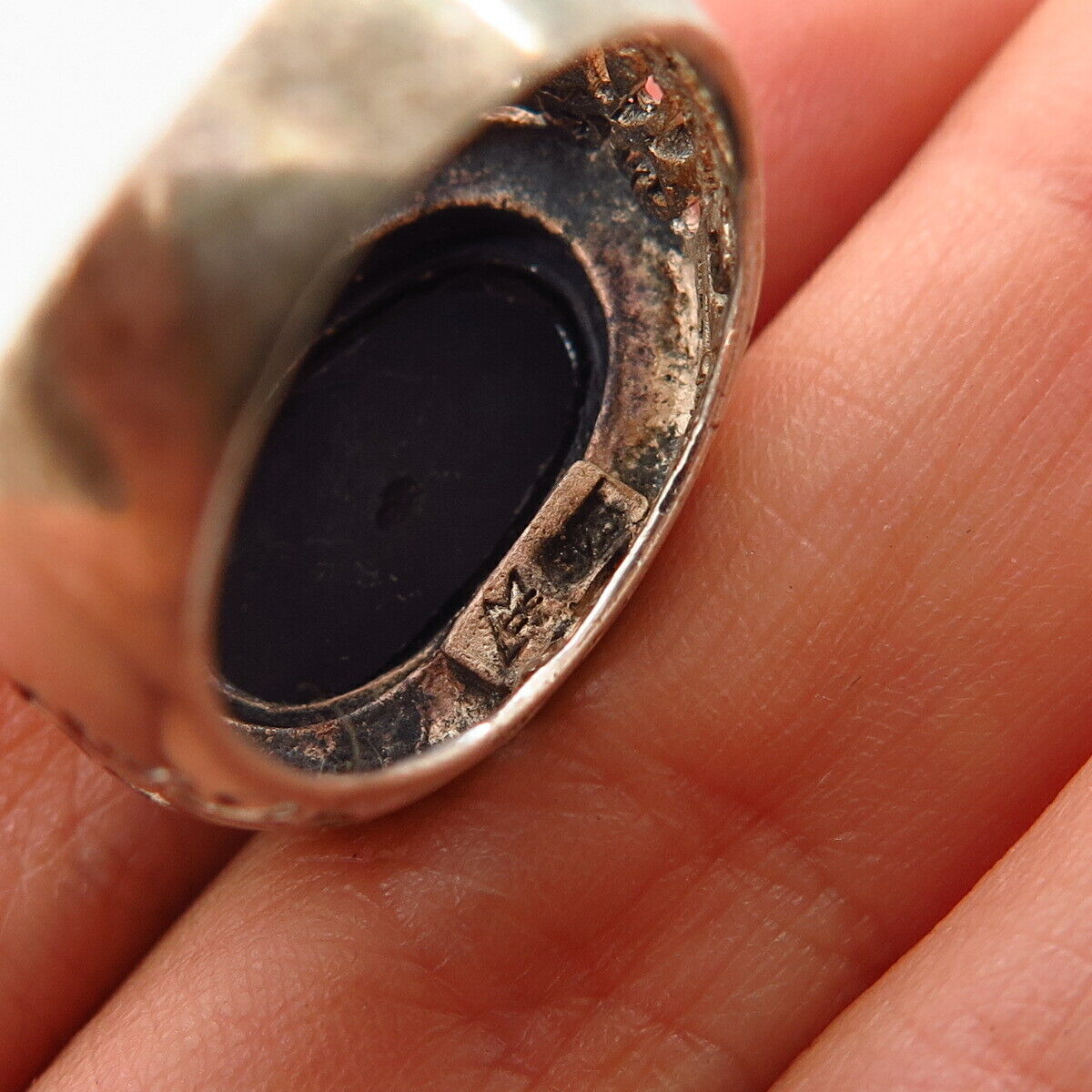 925 Sterling Silver Real Black Onyx Gemstone Ring Size 6