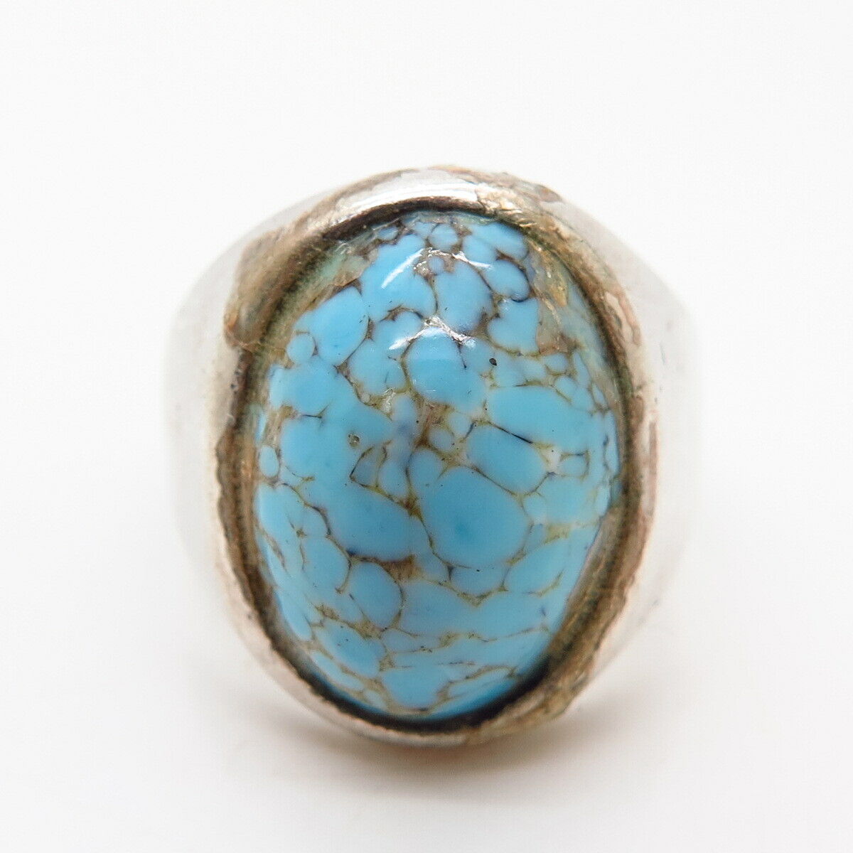 925 Sterling Silver Vintage Faux Turquoise Wide Ring Size 9 1/4