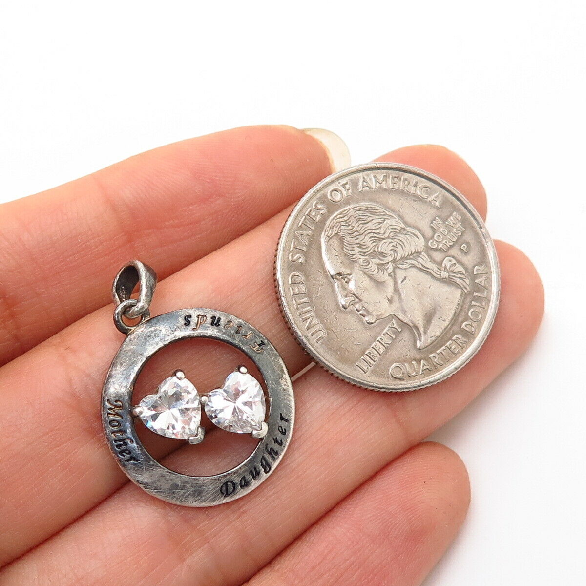 925 Sterling Silver C Z "Mother Daughter Friends" Pendant