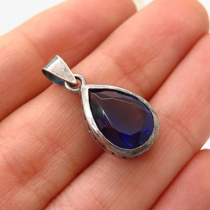 925 Sterling Silver Violet-Tone C Z Teardrop Design Pendant