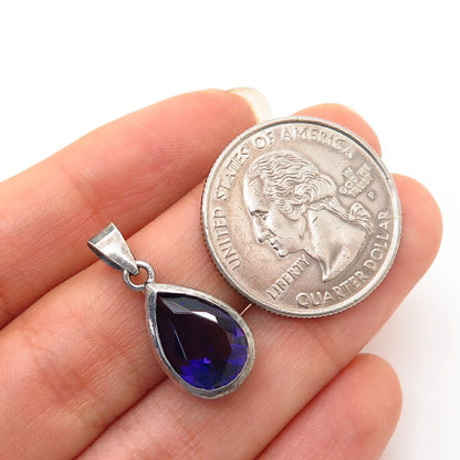 925 Sterling Silver Violet-Tone C Z Teardrop Design Pendant