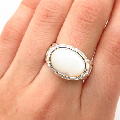 925 Sterling Silver Real Mother-Of-Pearl Swirl Design Ring Size 7