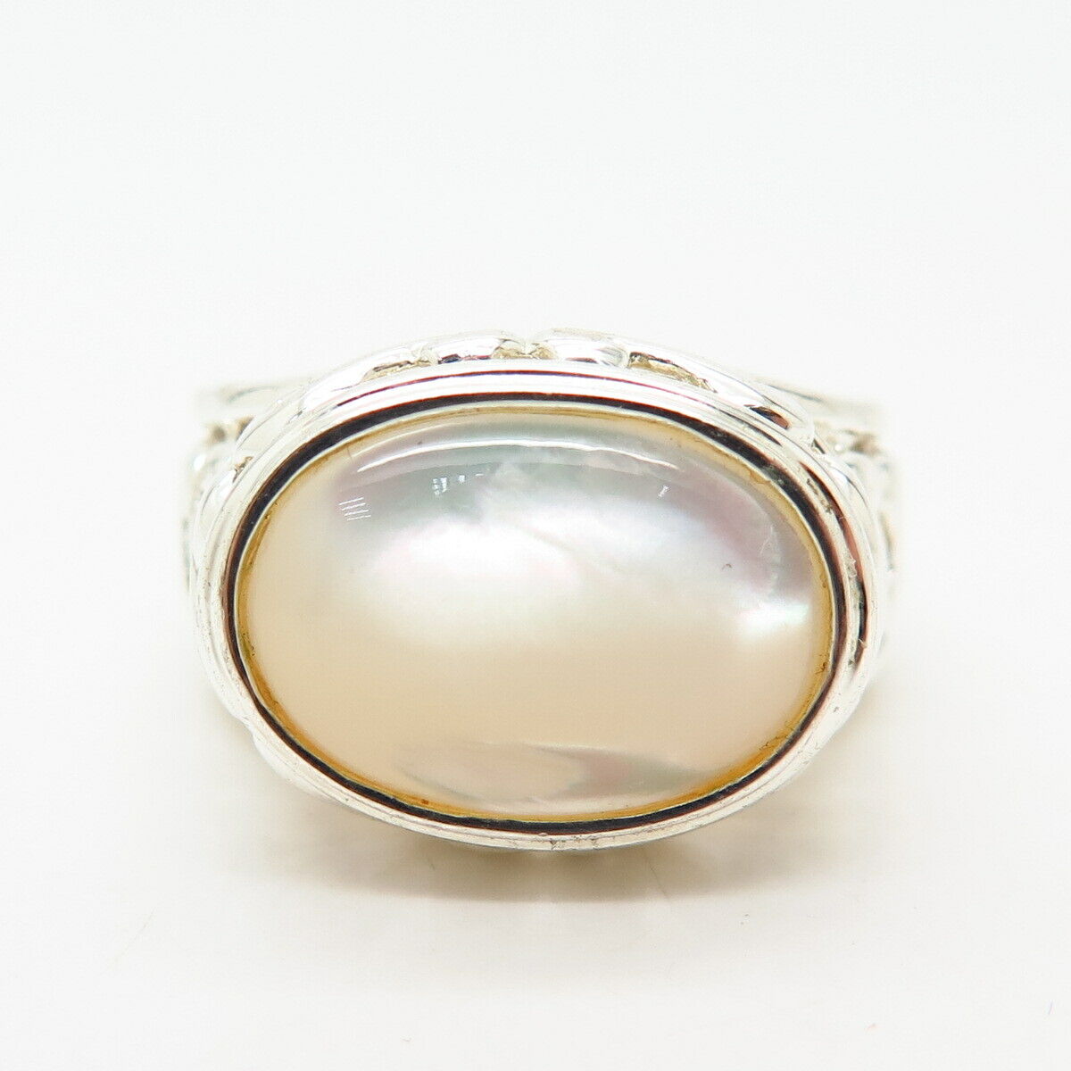 925 Sterling Silver Real Mother-Of-Pearl Swirl Design Ring Size 7