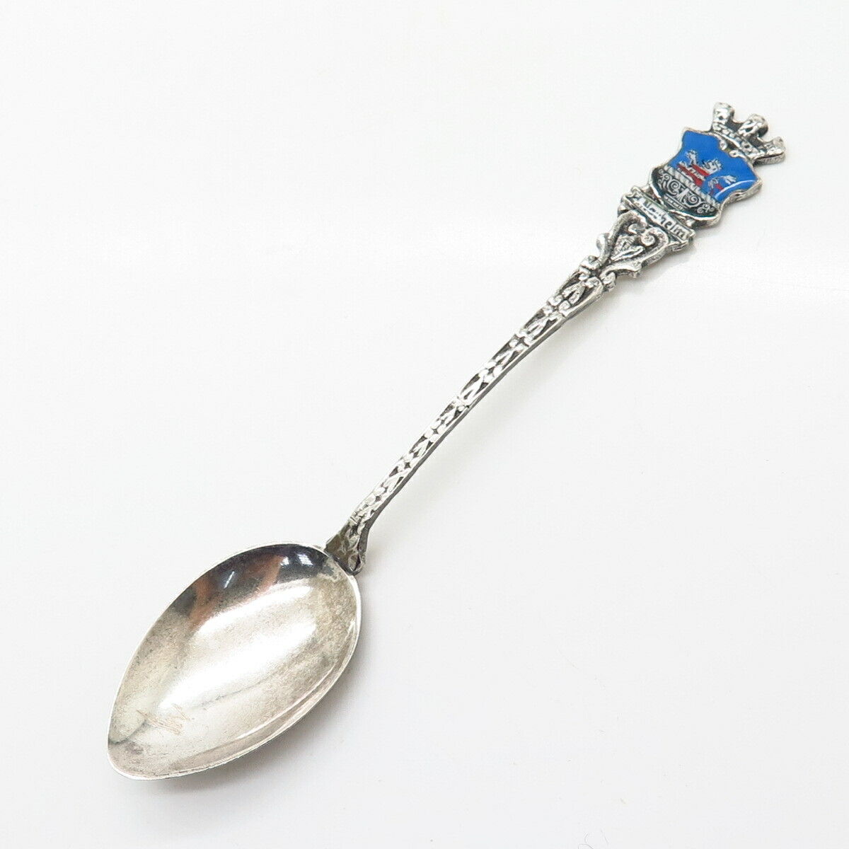 800 Silver Vintage Germany Enamel "Bad Nauheim" Coat of Arms Spoon