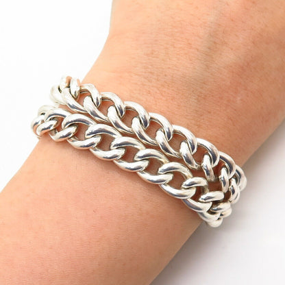 925 Sterling Silver Italy 2-Row Cable Link Bracelet 7"