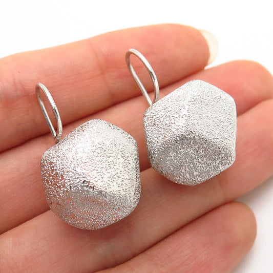 925 Sterling Silver Italy Textured Abstract Ball Design Hollow Earrings