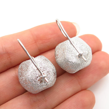 925 Sterling Silver Italy Textured Abstract Ball Design Hollow Earrings