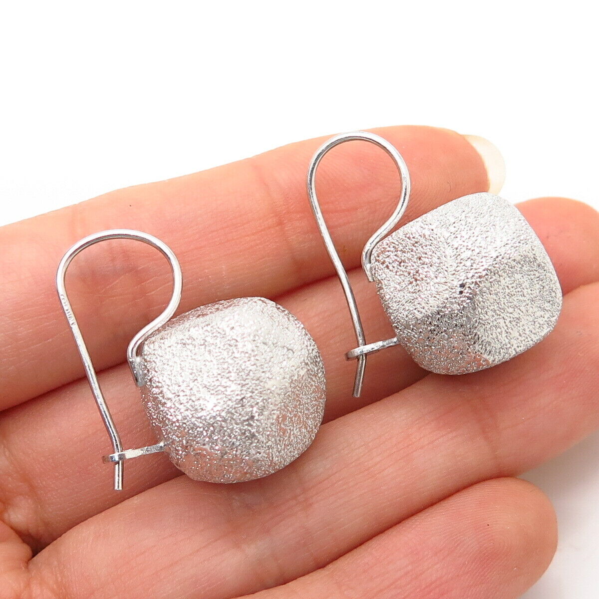 925 Sterling Silver Italy Textured Abstract Ball Design Hollow Earrings