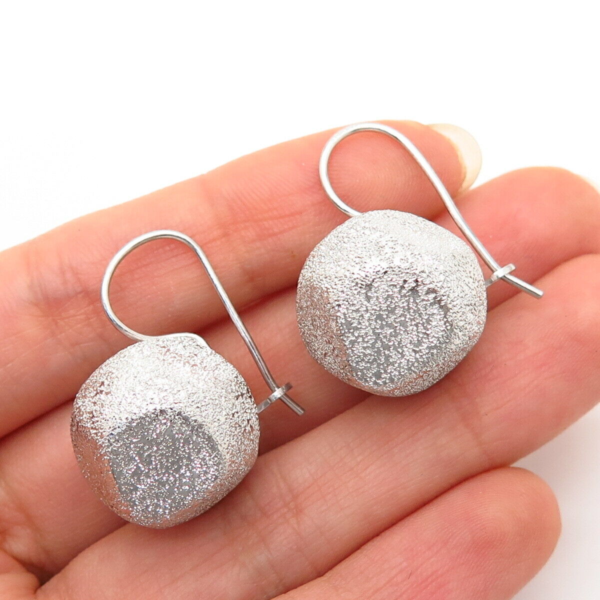 925 Sterling Silver Italy Textured Abstract Ball Design Hollow Earrings