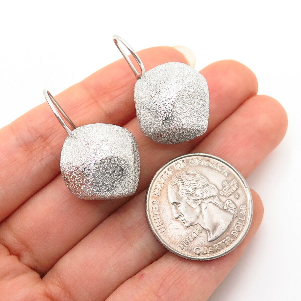 925 Sterling Silver Italy Textured Abstract Ball Design Hollow Earrings