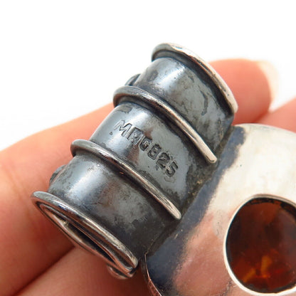 925 Sterling Silver Real Amber Large Slide Pendant