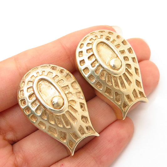 925 Sterling Silver Gold Plated Vintage Statement Modernist Clip On Earrings