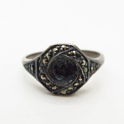 925 Sterling Silver Antique Real Marcasite Gemstone Ring Size 4 3/4