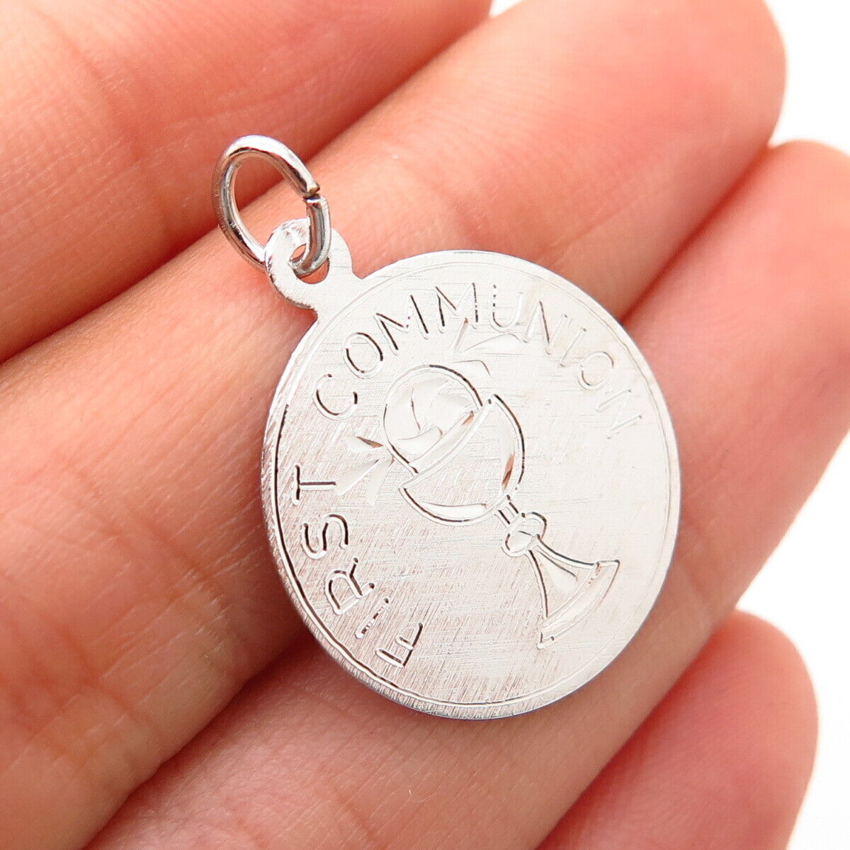 Silver Filled Vintage “First Communion” Round Charm Pendant