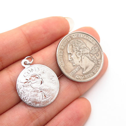 Silver Filled Vintage “First Communion” Round Charm Pendant