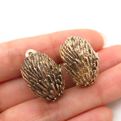 925 Sterling Silver Gold Washed Vintage Les Bernard Hedgehog Clip On Earrings