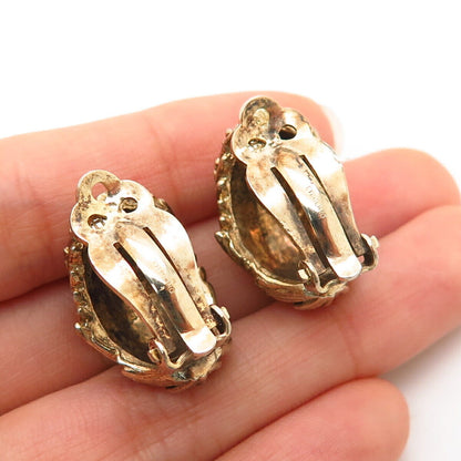 925 Sterling Silver Gold Washed Vintage Les Bernard Hedgehog Clip On Earrings