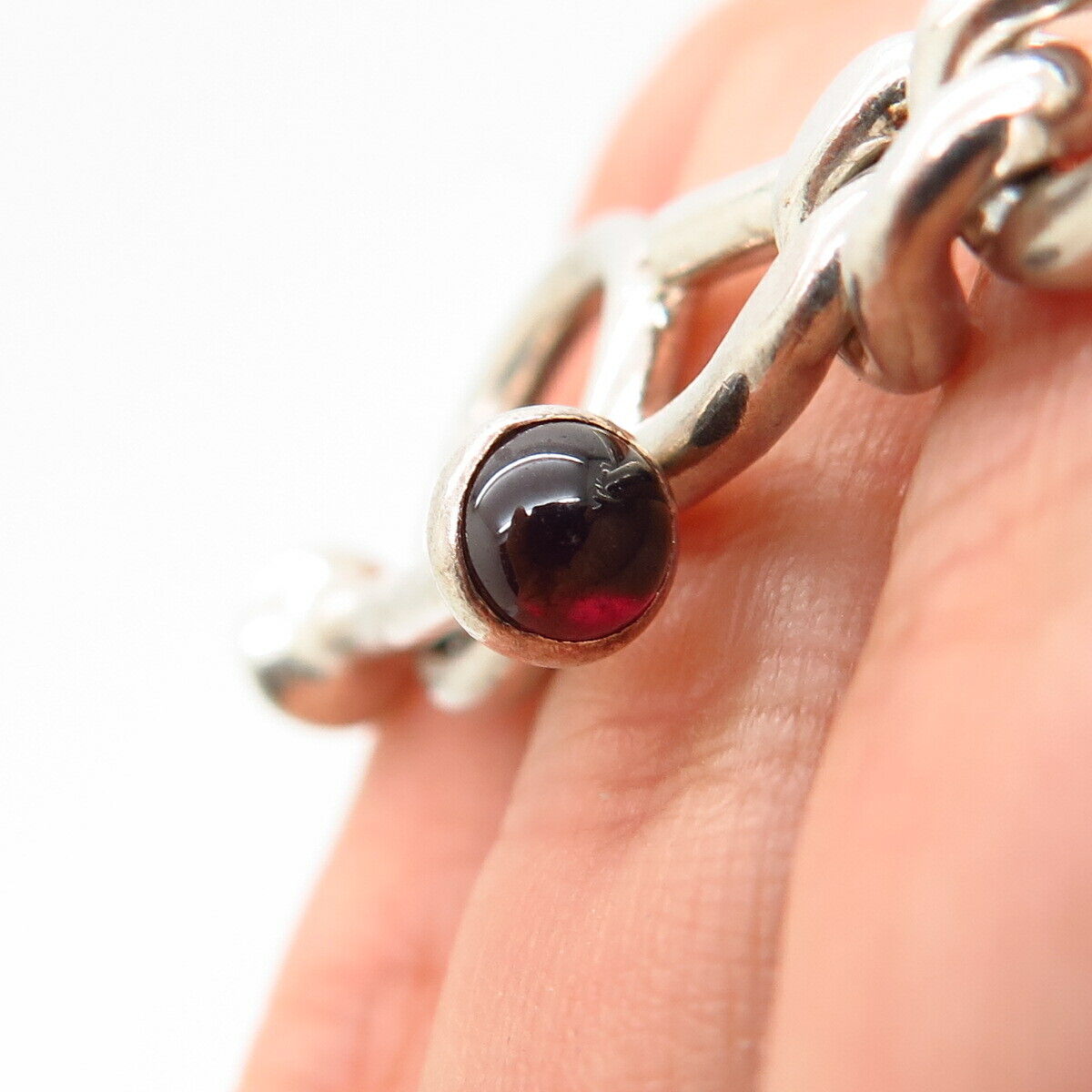 925 Sterling Silver Real Rhodolite Garnet Gem Fancy Cuban Link Bracelet 7 1/4"