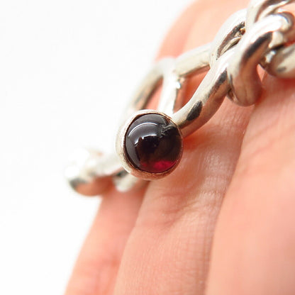 925 Sterling Silver Real Rhodolite Garnet Gem Fancy Cuban Link Bracelet 7 1/4"