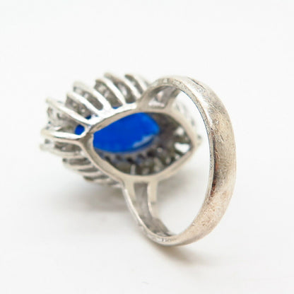 925 Sterling Silver Vintage White & Blue C Z Wide Ring Size 6