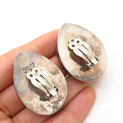 925 Sterling Silver Vintage Mexico Modernist Puffy Hollow Clip On Earrings