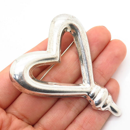 925 Sterling Silver Vintage Mexico Wrapped Open Heart Pin Brooch / Pendant