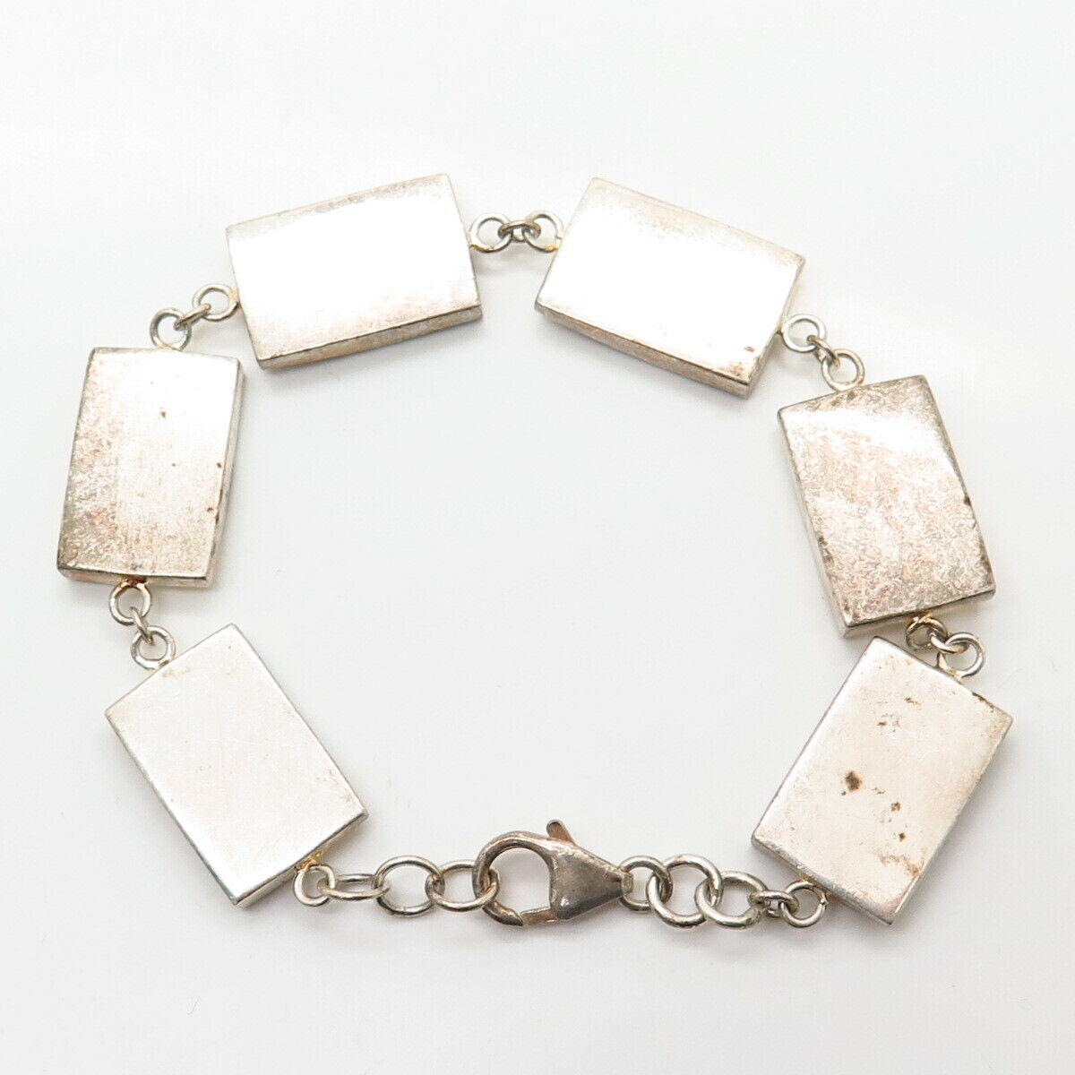 925 Sterling Silver Hammered Finish Square Wide Link Bracelet 7"