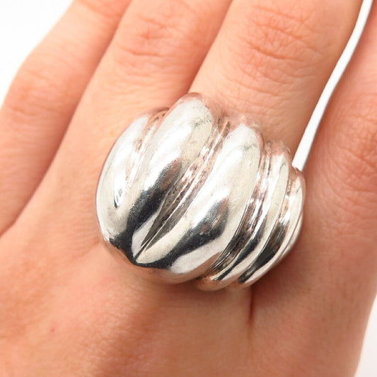 925 Sterling Silver Domed Ribbed Design Statement Ring Size 8 1/4