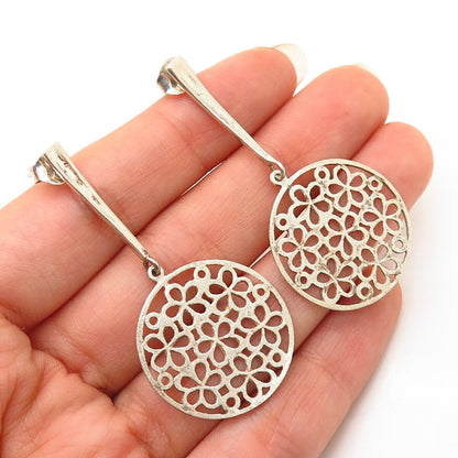 925 Sterling Silver Floral Ornate Design Dangling Earrings