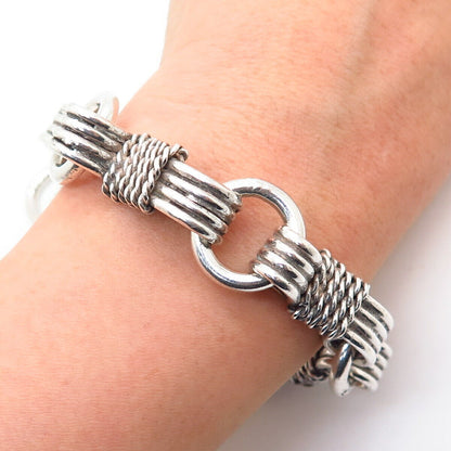 925 Sterling Silver Heavy Wrapped Design Gate Link Bracelet 7 3/4"