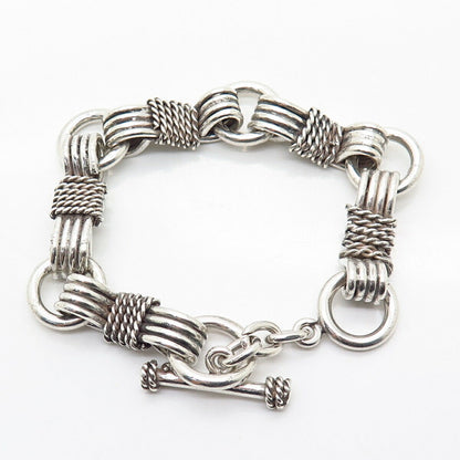 925 Sterling Silver Heavy Wrapped Design Gate Link Bracelet 7 3/4"