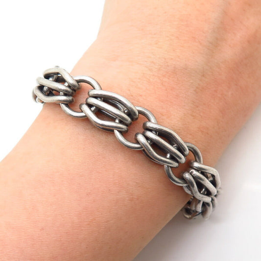 925 Sterling Silver Heavy Fancy Gate Link Bracelet 7.5"