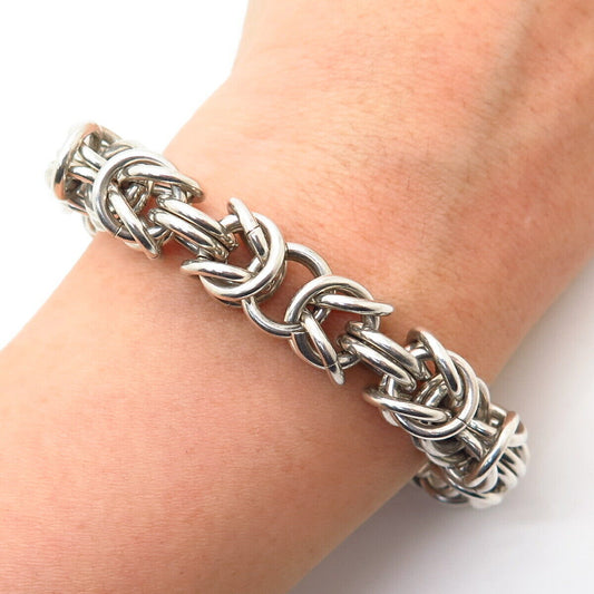 925 Sterling Silver Heavy Thick Square Byzantine Link Bracelet 6 3/4"