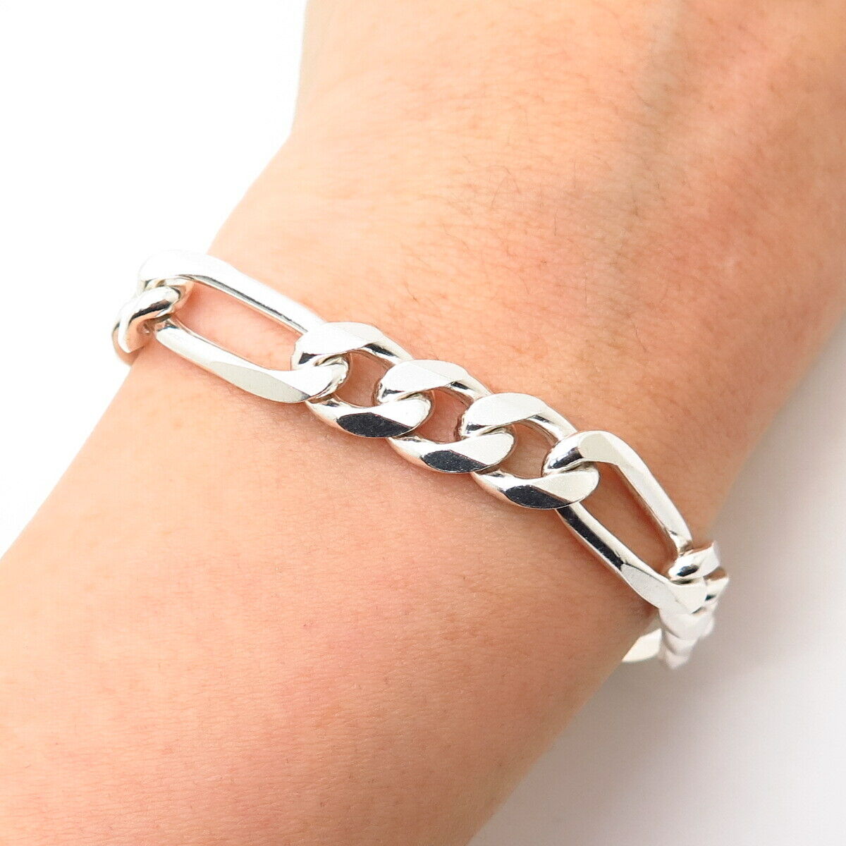 925 Sterling Silver Italy Thick Figaro Link Bracelet 8.5"