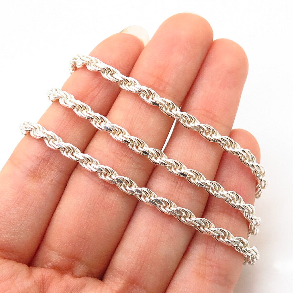 925 Sterling Silver Italy Twisted Rope Chain Necklace 18"